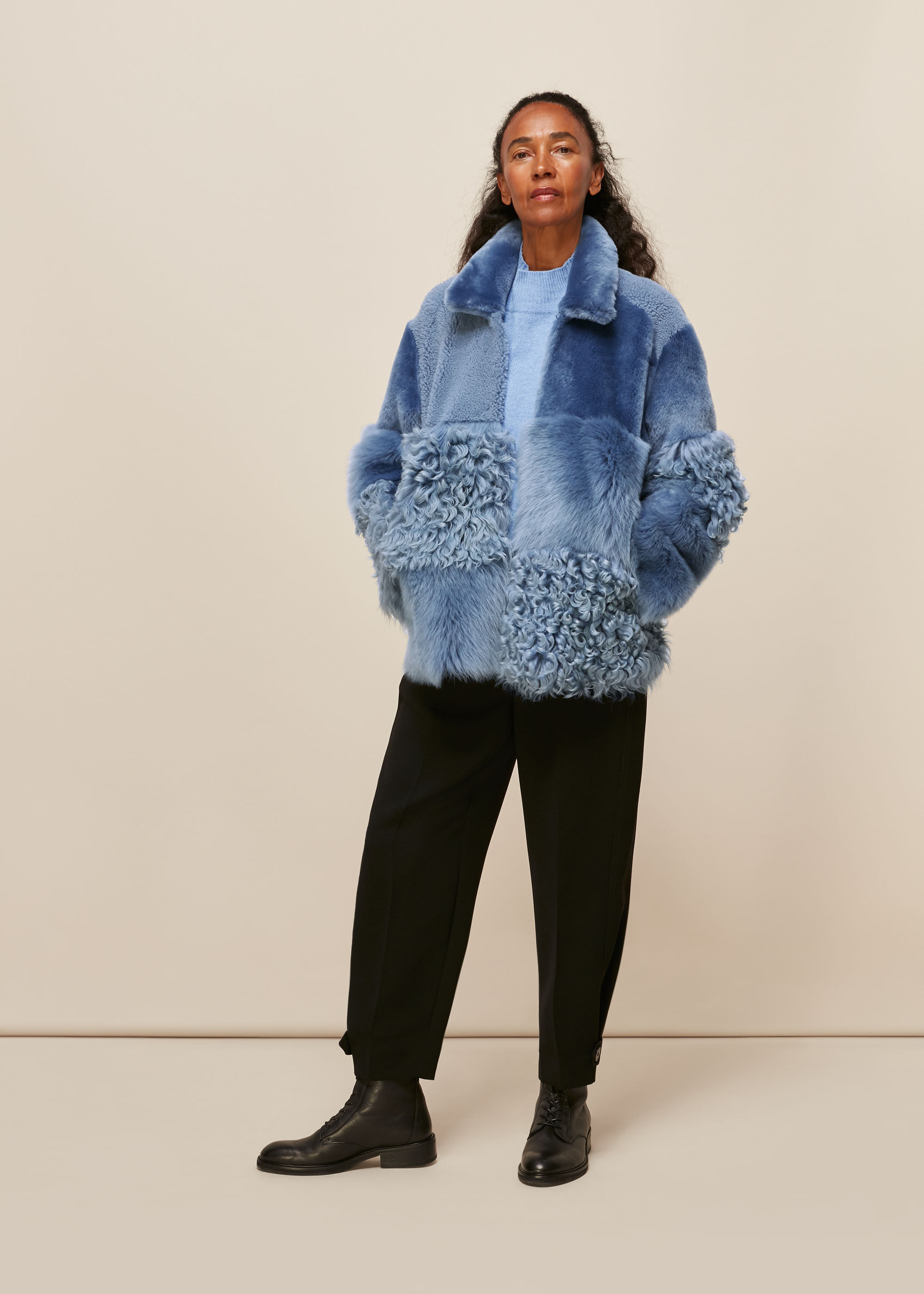 Blue Hema Shearling Coat | WHISTLES | Whistles US |