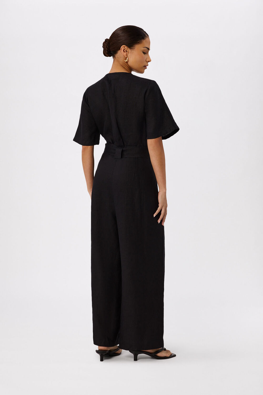 Black Petite Fiona Linen Button Jumpsuit