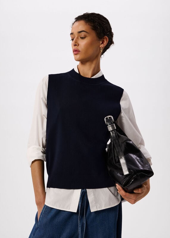 Navy Round Neck Detail Tank