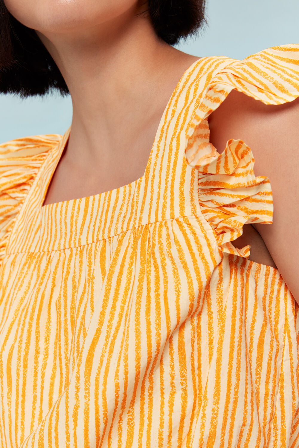 Yellow Chalk Stripe Print Top