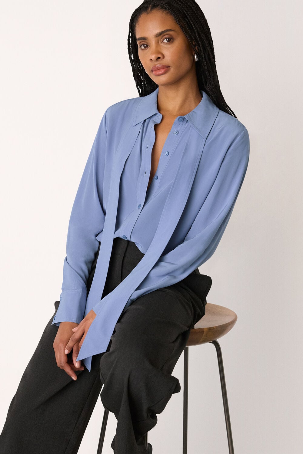 Blue Tie Detail Classic Shirt