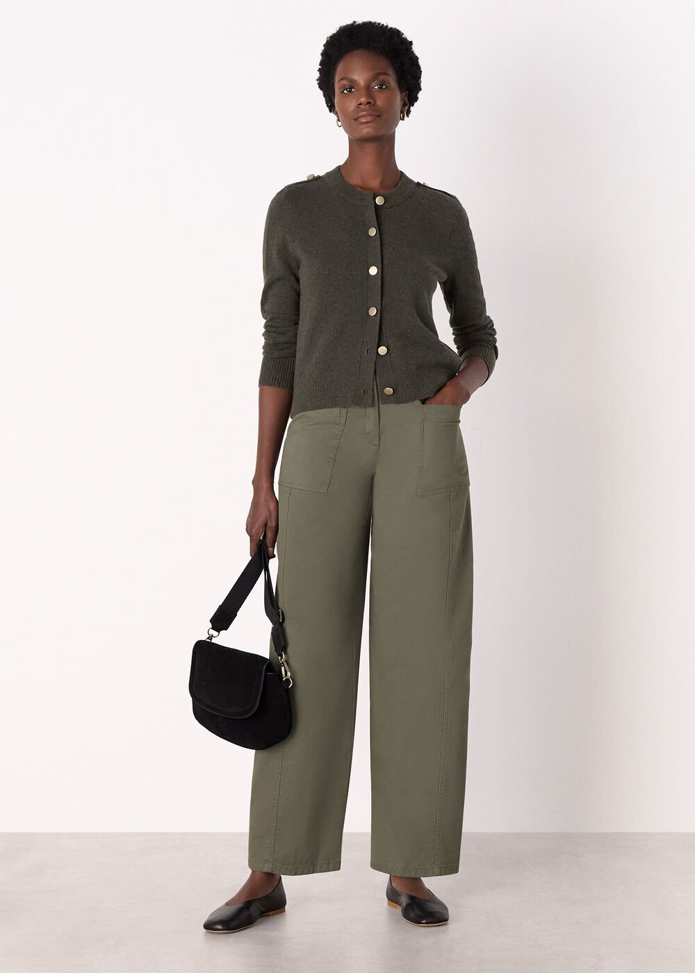 Military Crew Neck Cardigan