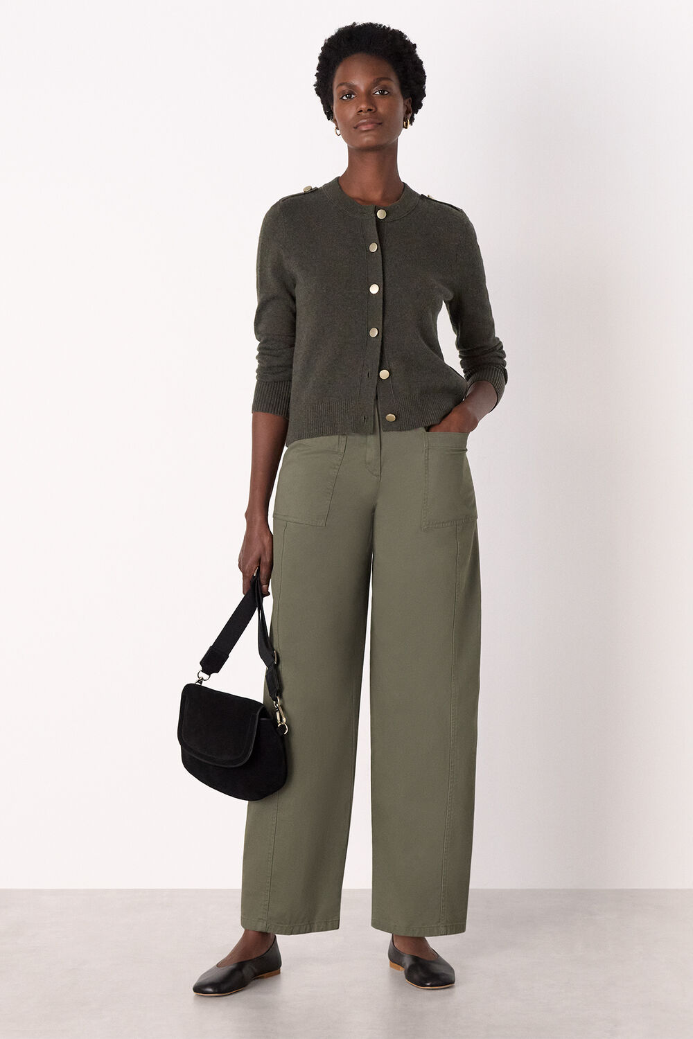 Khaki Military Crew Neck Cardigan