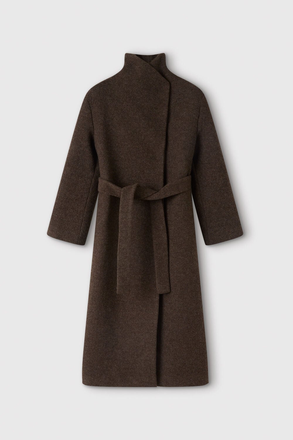 Taupe Petite Morgana Wool Funnel Neck Belted Wrap Coat