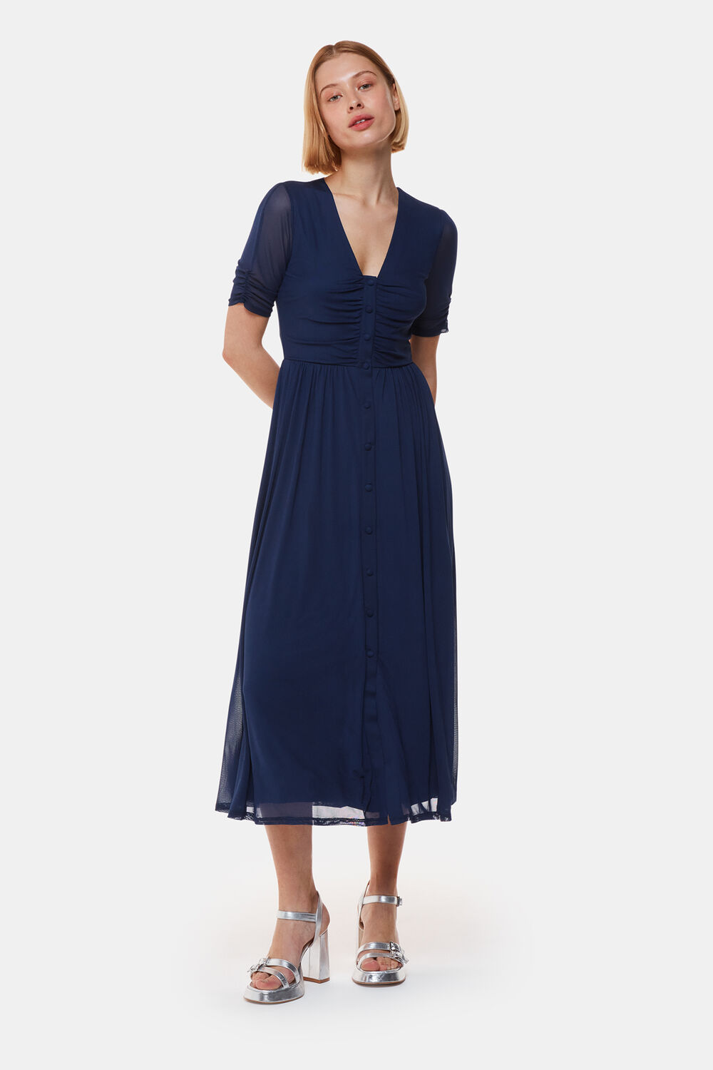 Navy Anneliese Button Mesh Dress