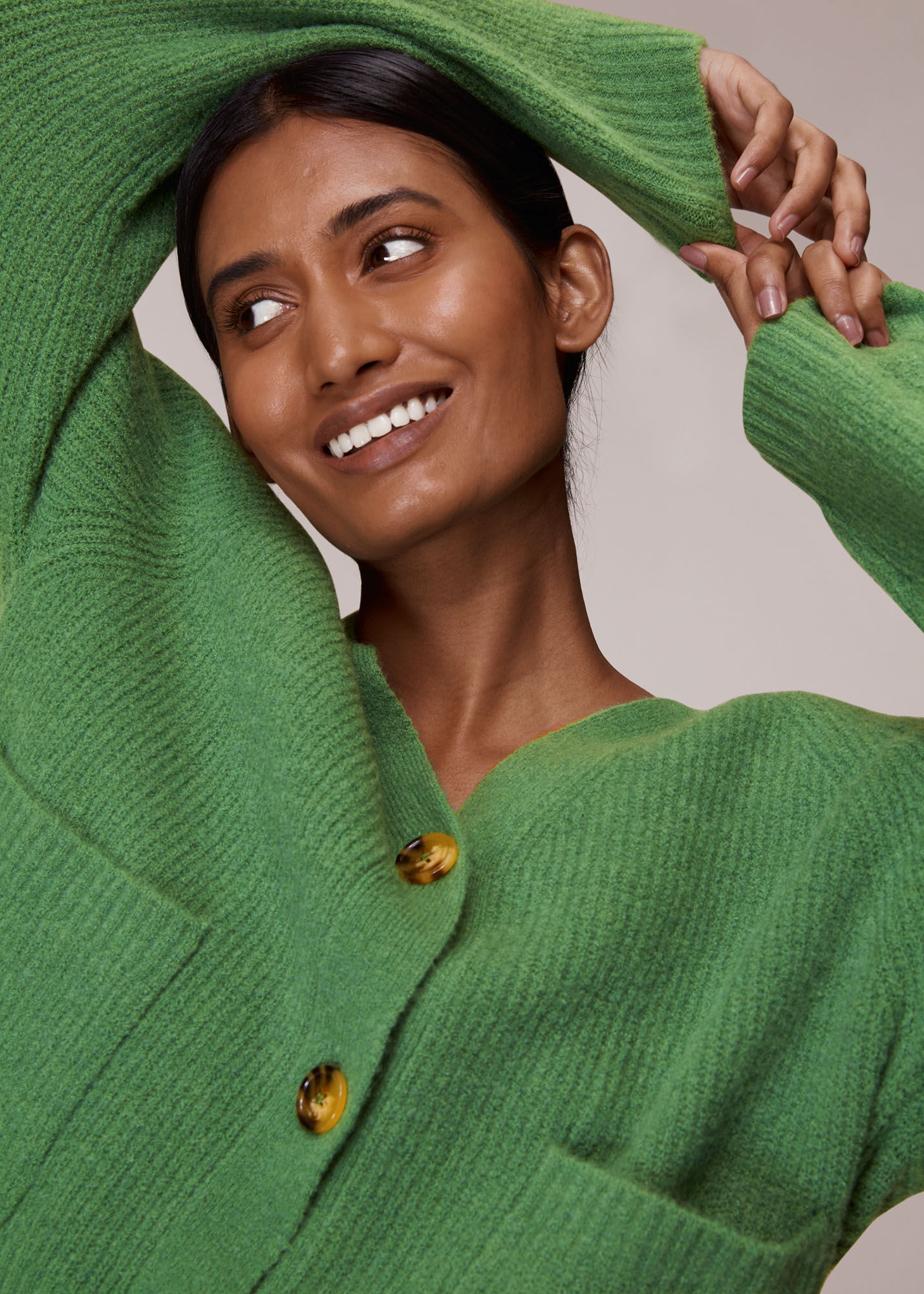 Green Ribbed Pocket Cardigan WHISTLES Whistles UK