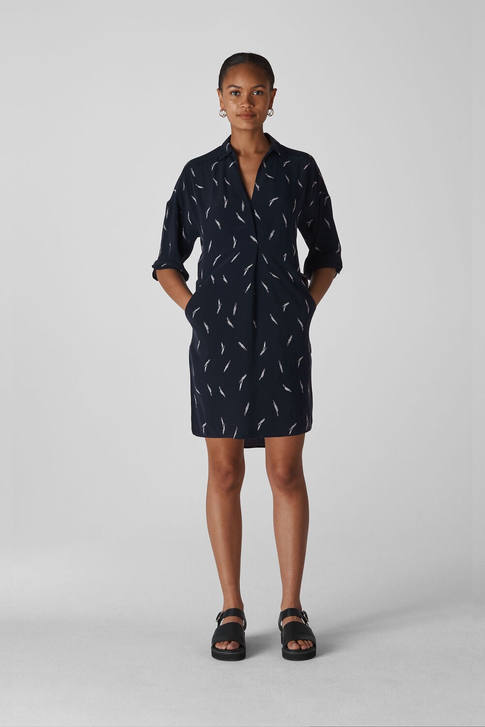 Brushstroke Print Lola Dress Navy/Multi