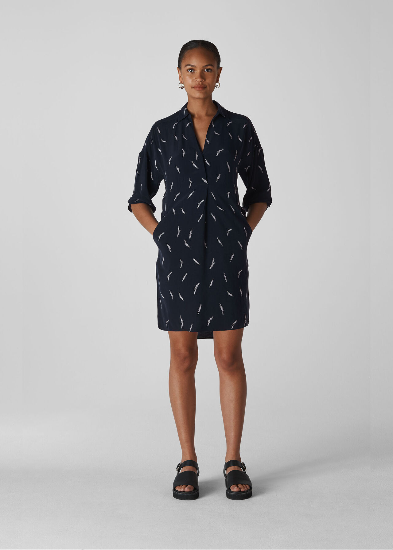 Brushstroke Print Lola Dress Navy/Multi