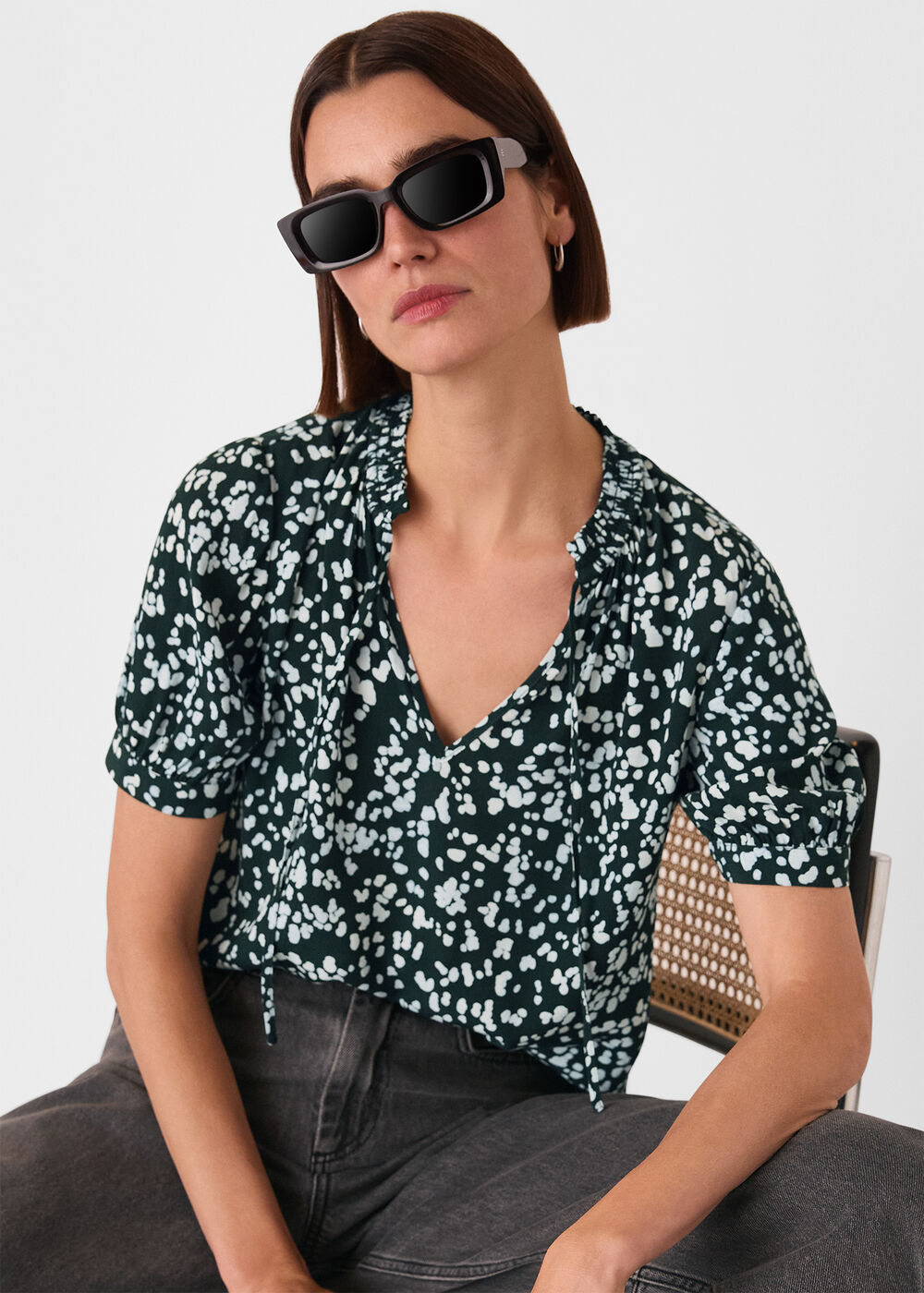 Animal Tie Neck Blouse