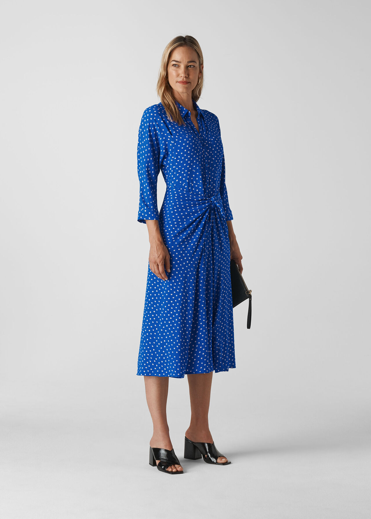 Abstract Spot Selma Tie Dress Blue/Multi