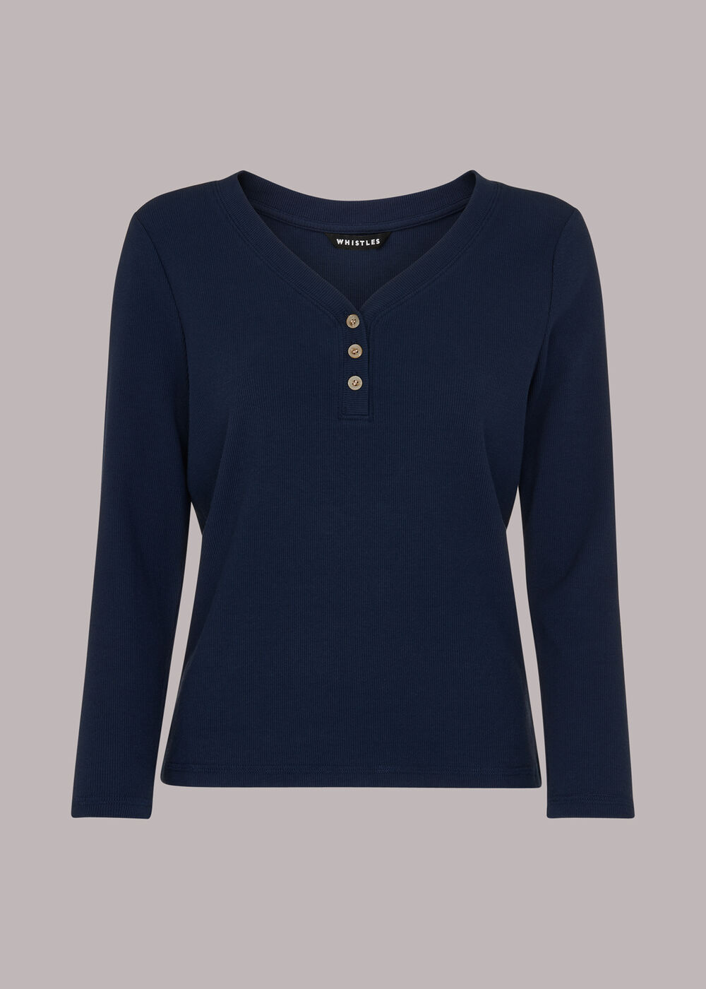 Dial Button Ribbed Navy Paiton Ribbed Button Front Top | WHISTLES | Whistles UK