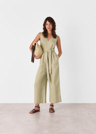 Belted Seamed Linen Jumpsuit