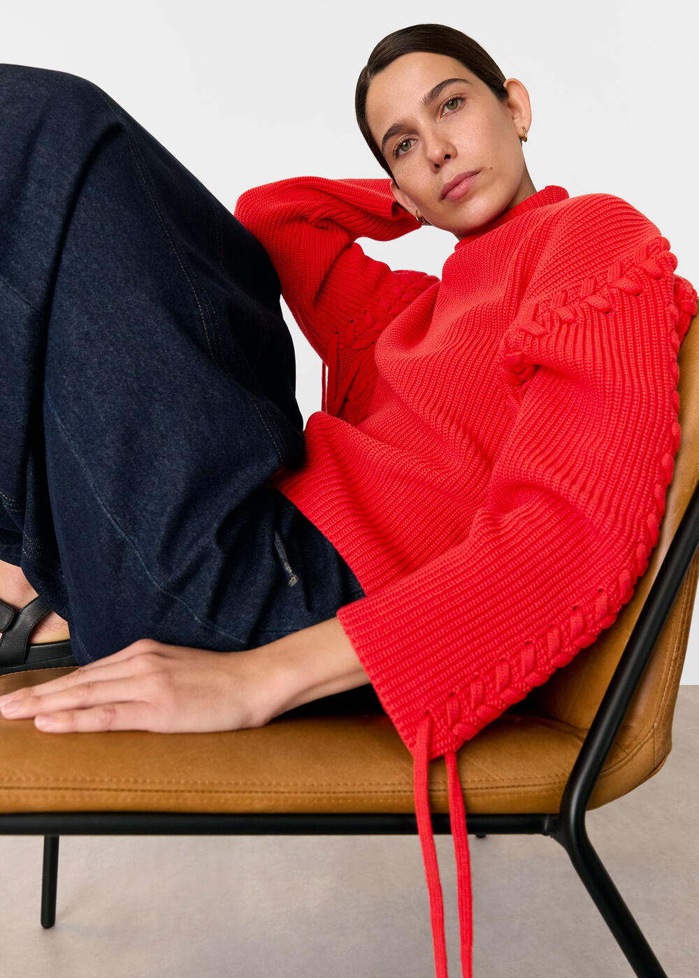 Lacing Detail Rib Sweater