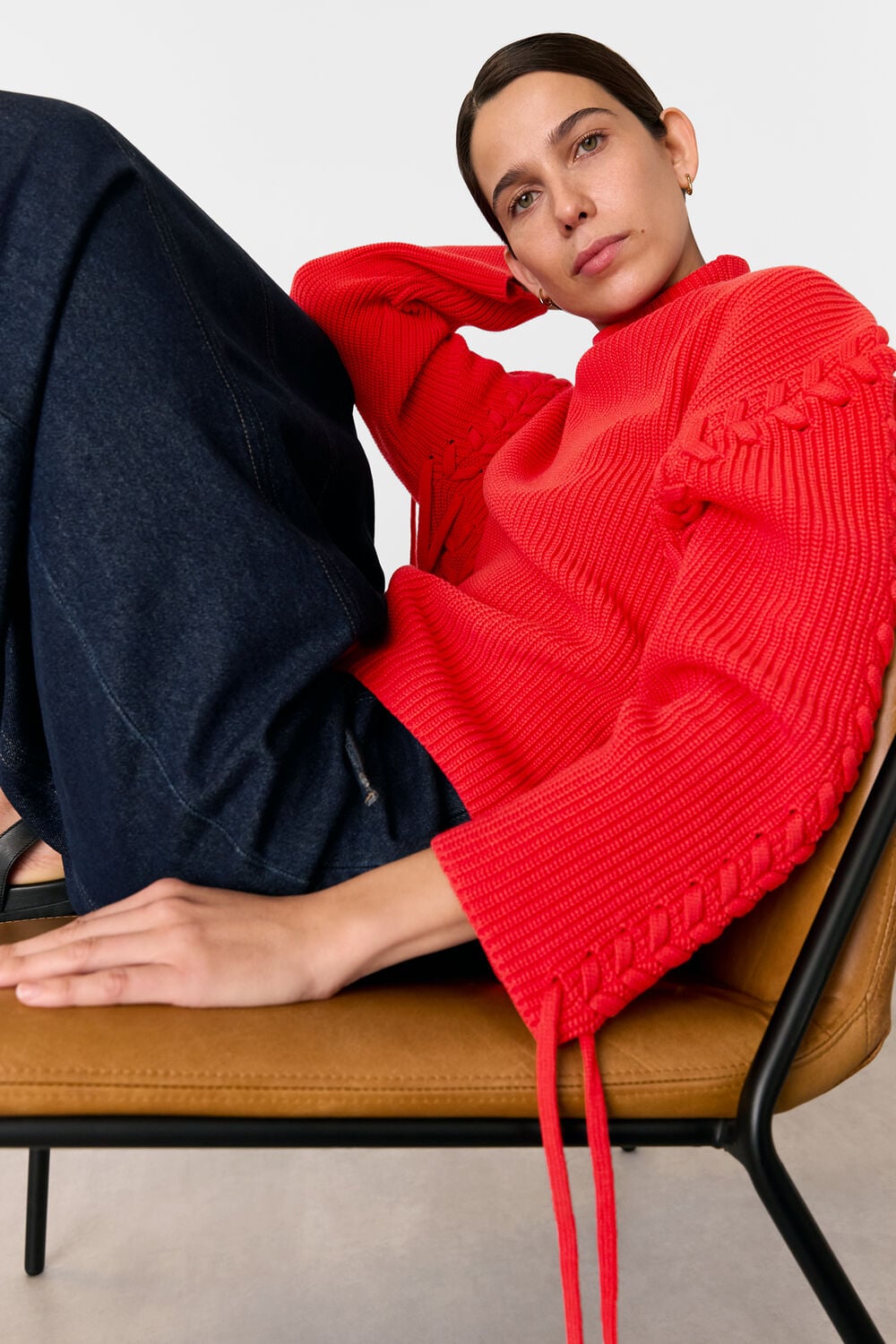 Lacing Detail Rib Sweater
