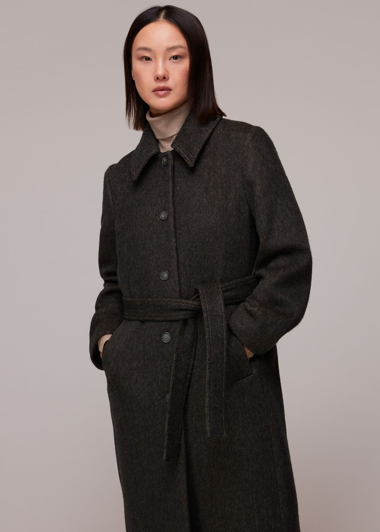 Brown Wool Blend Textured Coat | WHISTLES