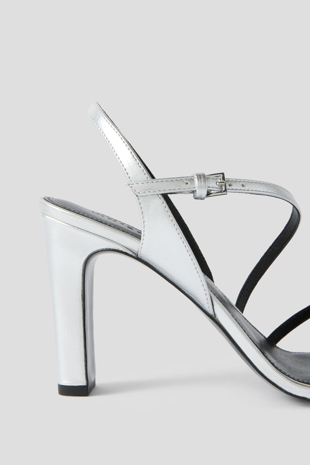 Silver Strappy Block Heel Sandal