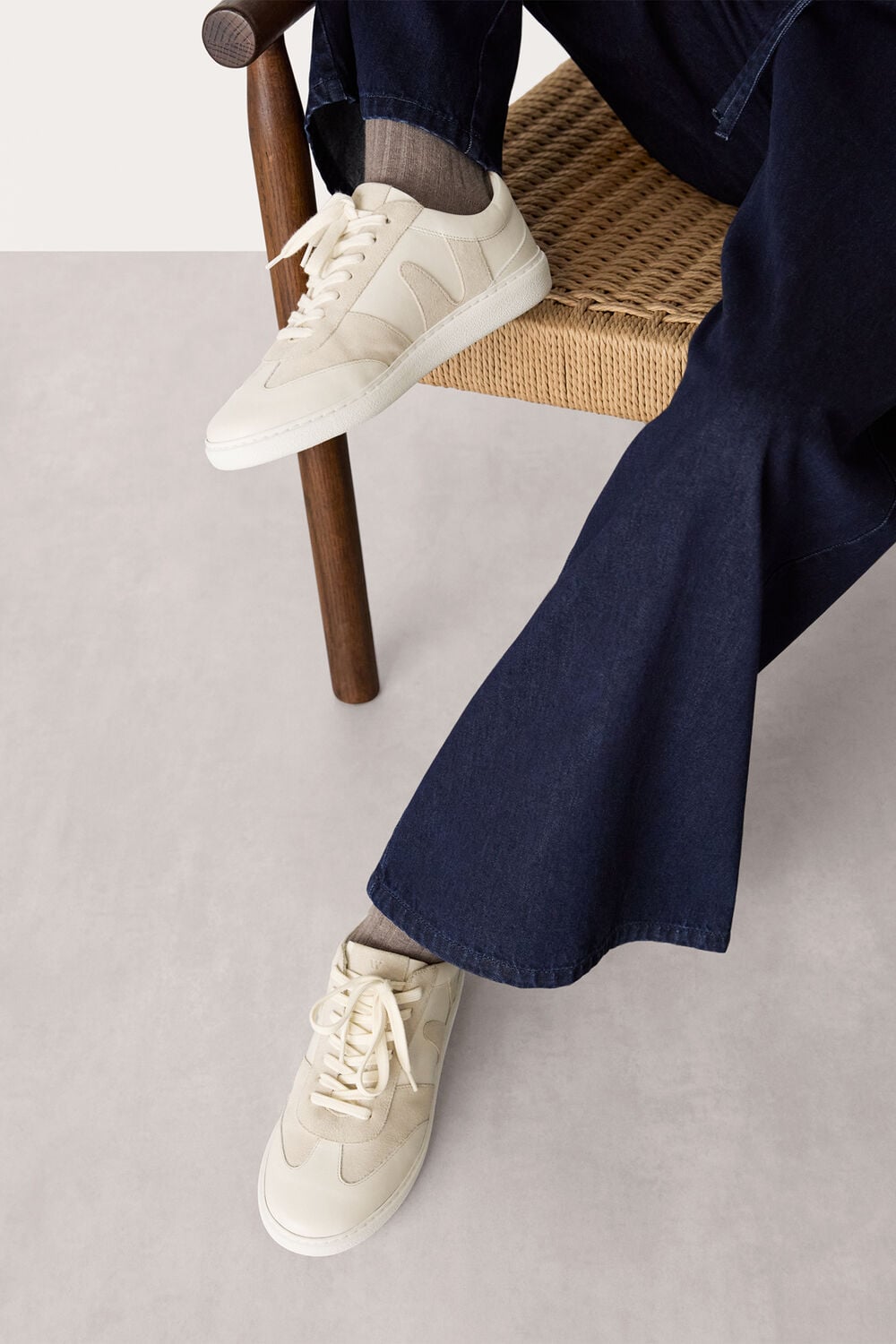 White Suede Leather Mix Trainer