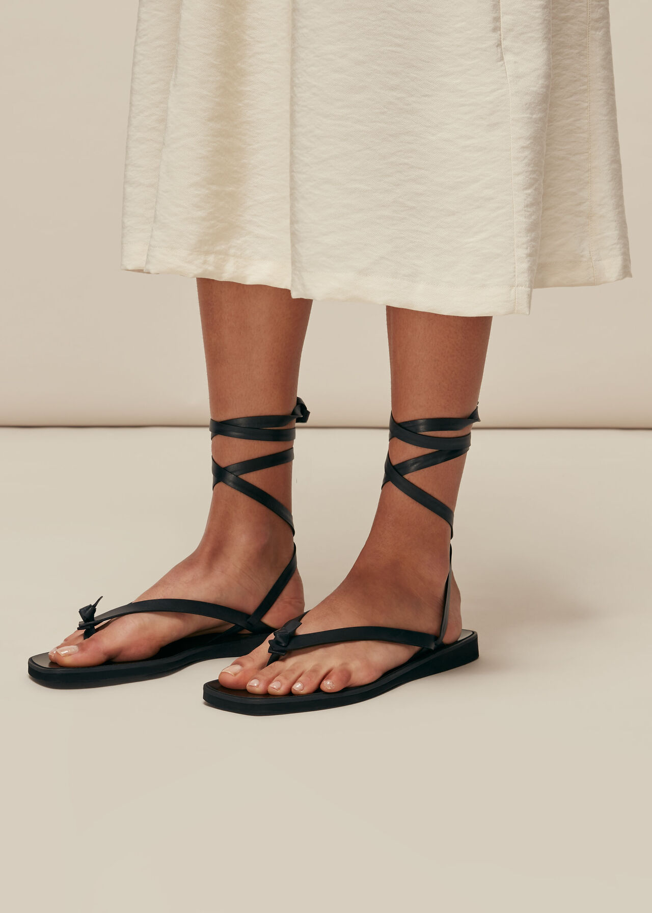 Black Dillon Knotted Thong Sandal | WHISTLES | Whistles UK