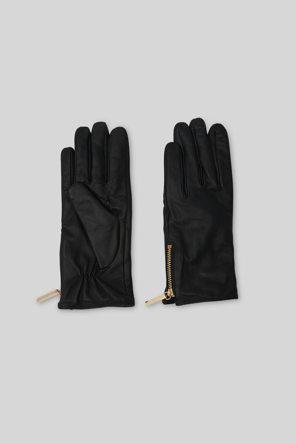 Zip Detail Leather Glove Black