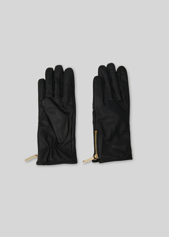 Zip Detail Leather Glove