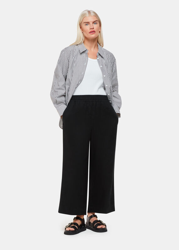 Black Petite Linen Pocket Trouser