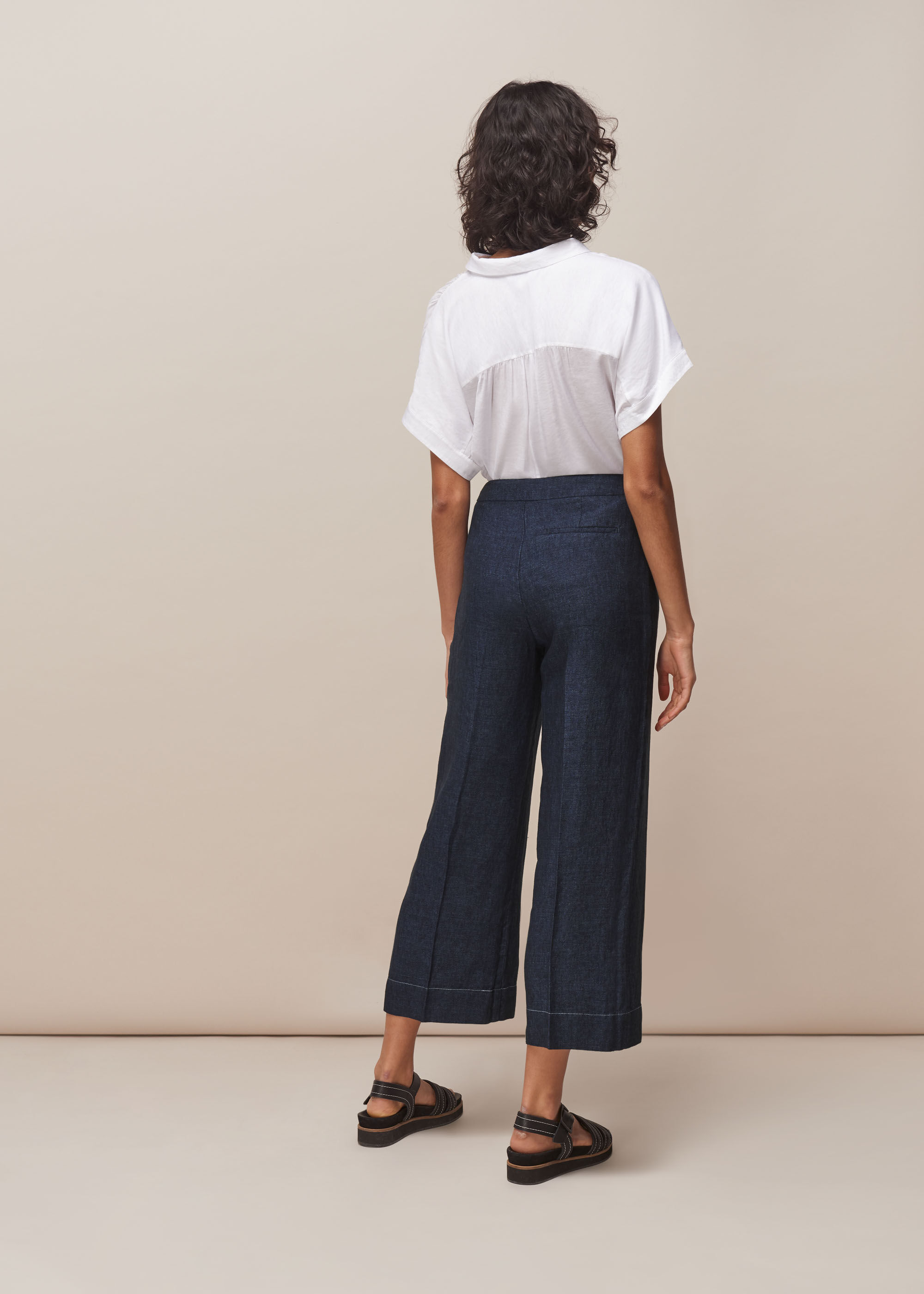 Indigo Linen Cropped Trouser