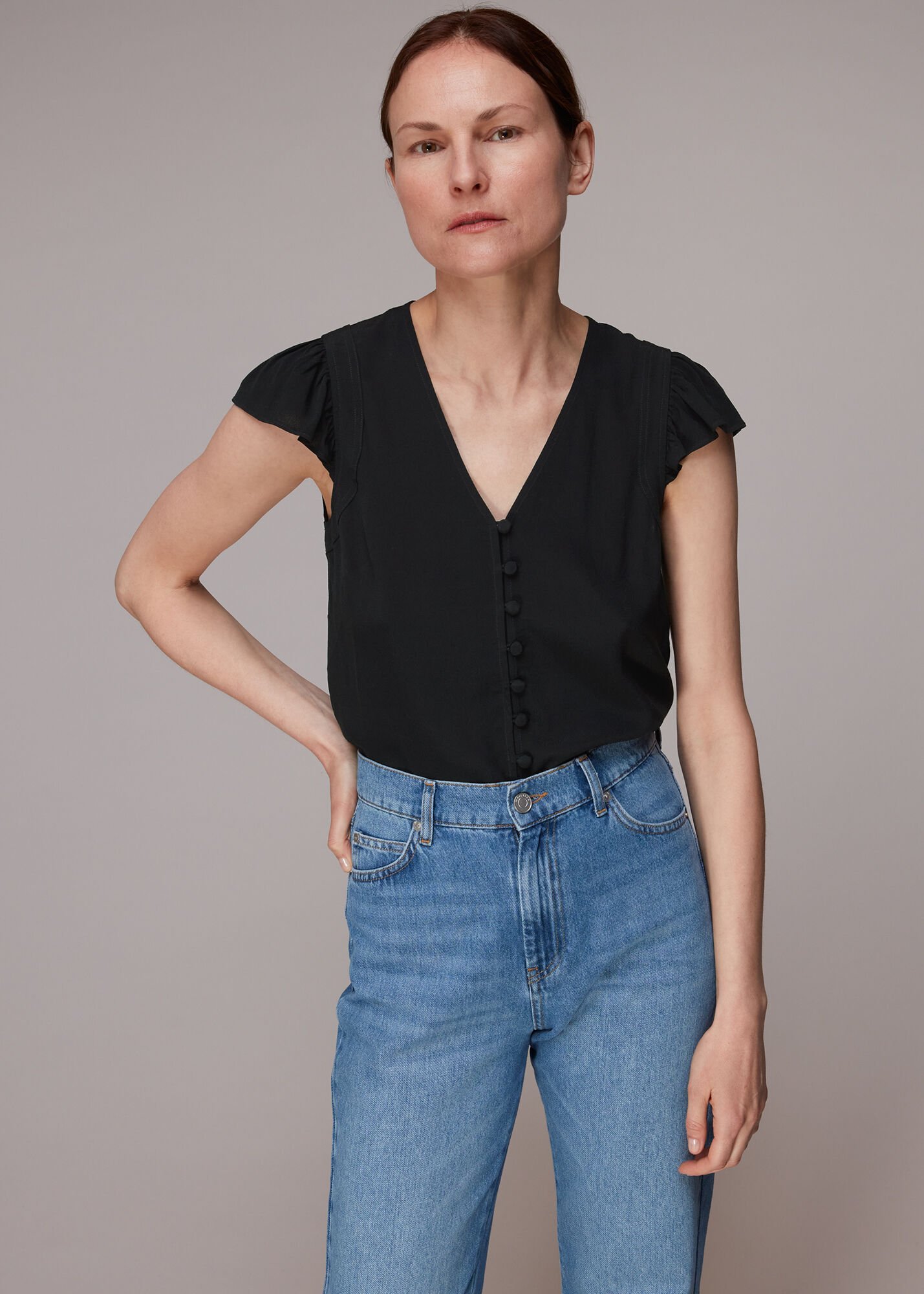 Black Frill Sleeve Top | WHISTLES