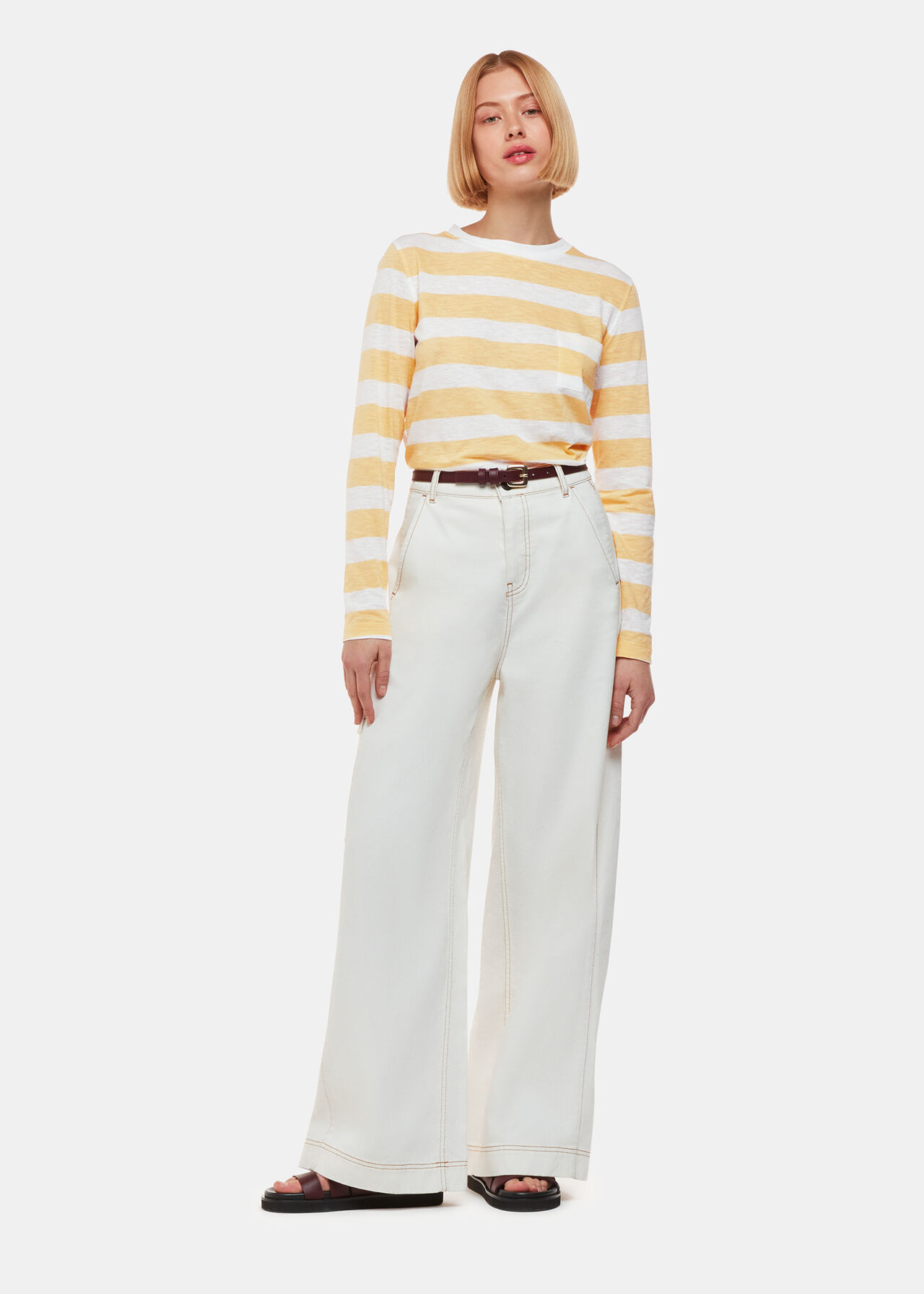 Stripe Crew Neck Pocket Top