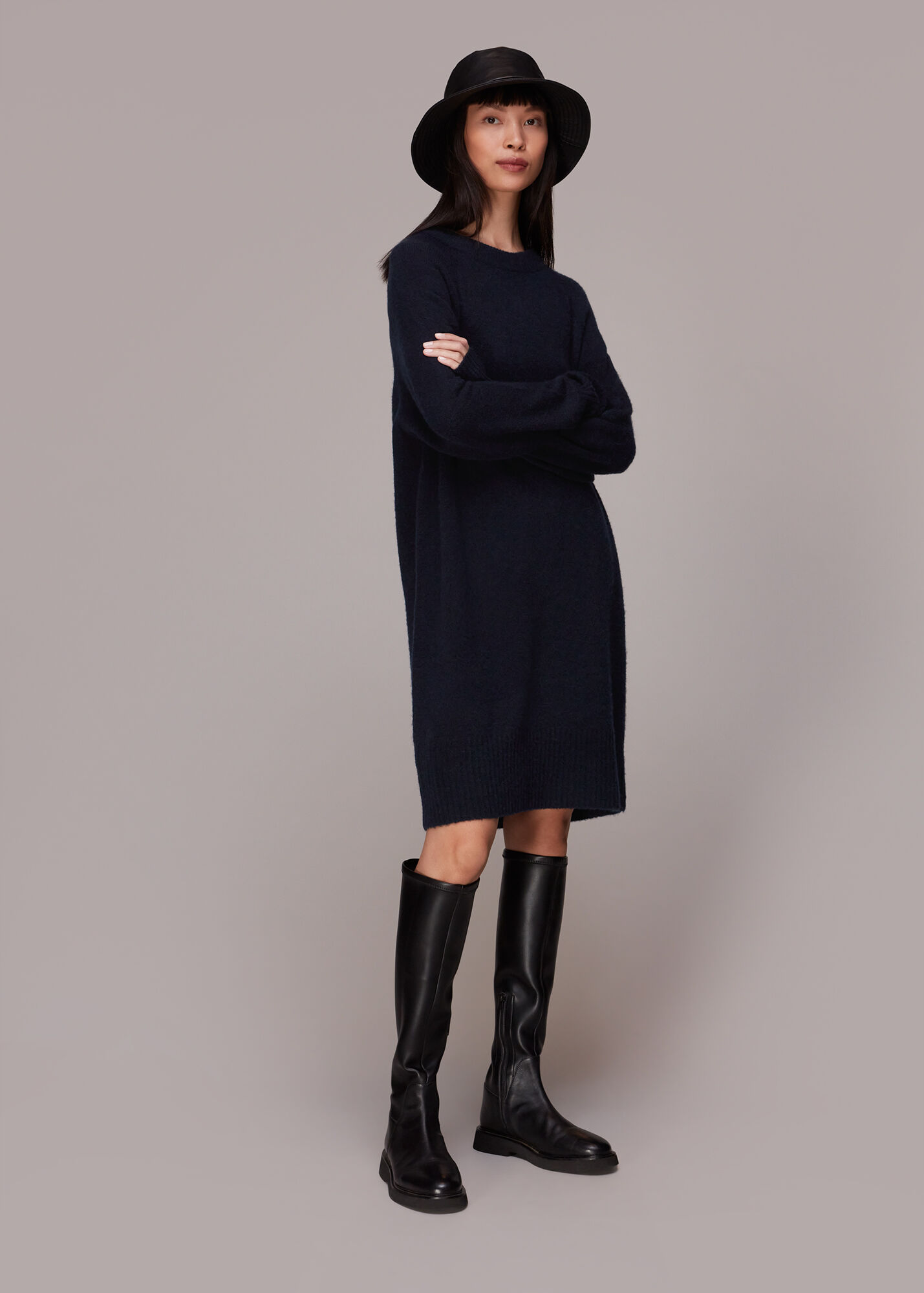 Navy Crew Neck Knit Dress WHISTLES