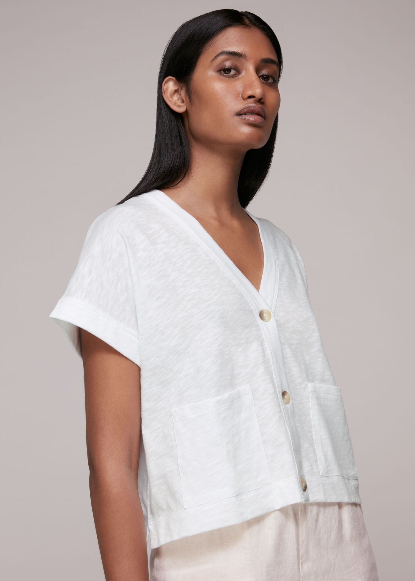 White Jersey Button Through Tshirt | WHISTLES