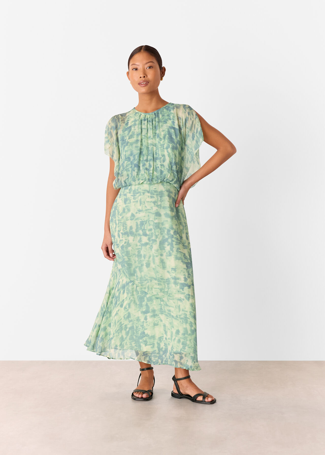 Petite Dashed Brush Marks Midi Dress