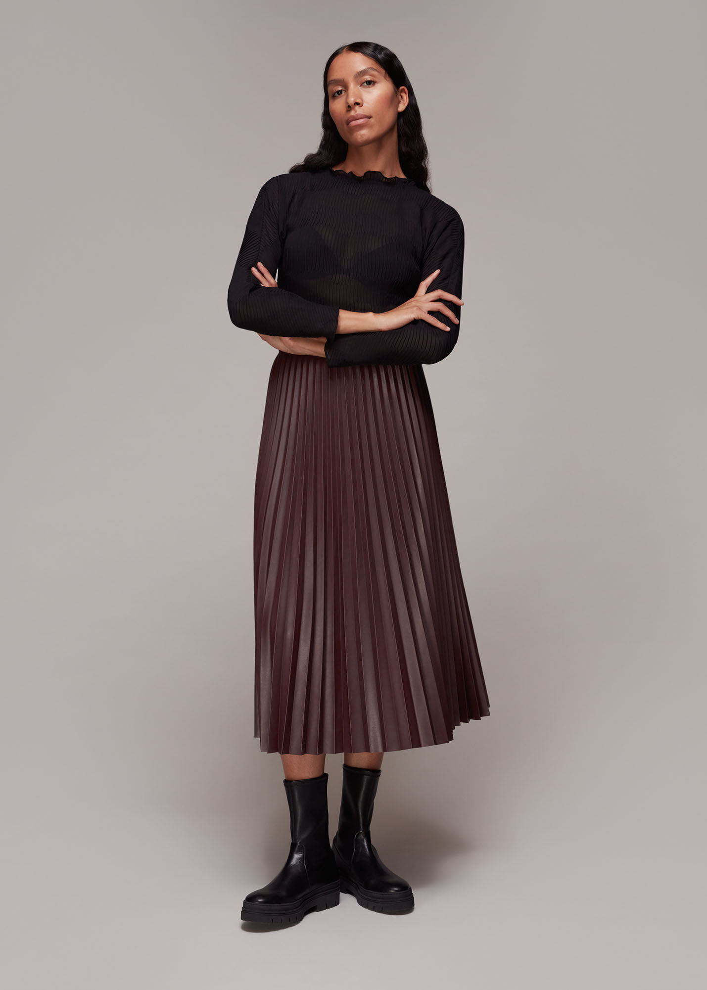 Chocolate Pleat Pu Leather Skirt WHISTLES Whistles UK