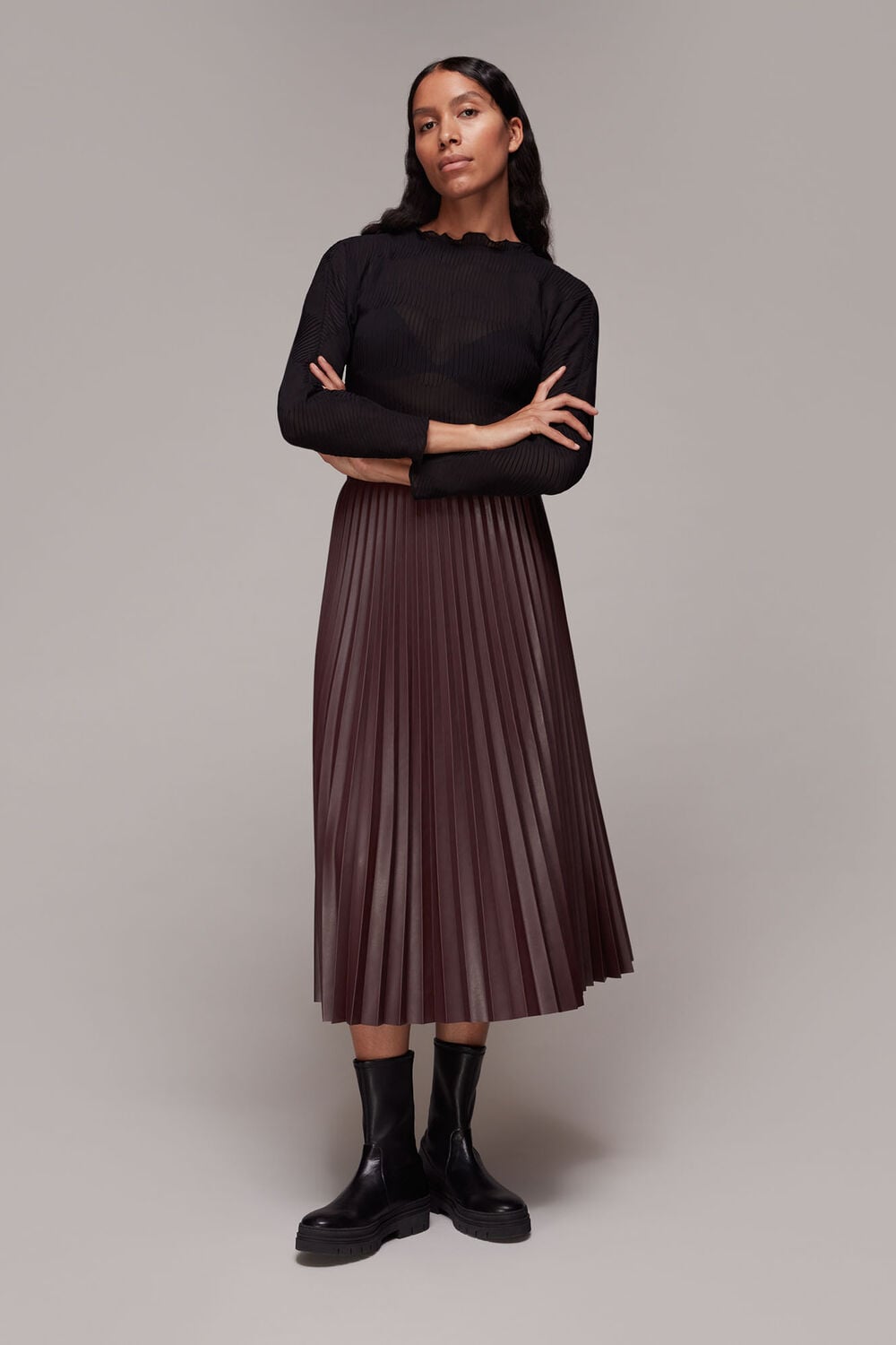 Pleat PU Leather Skirt