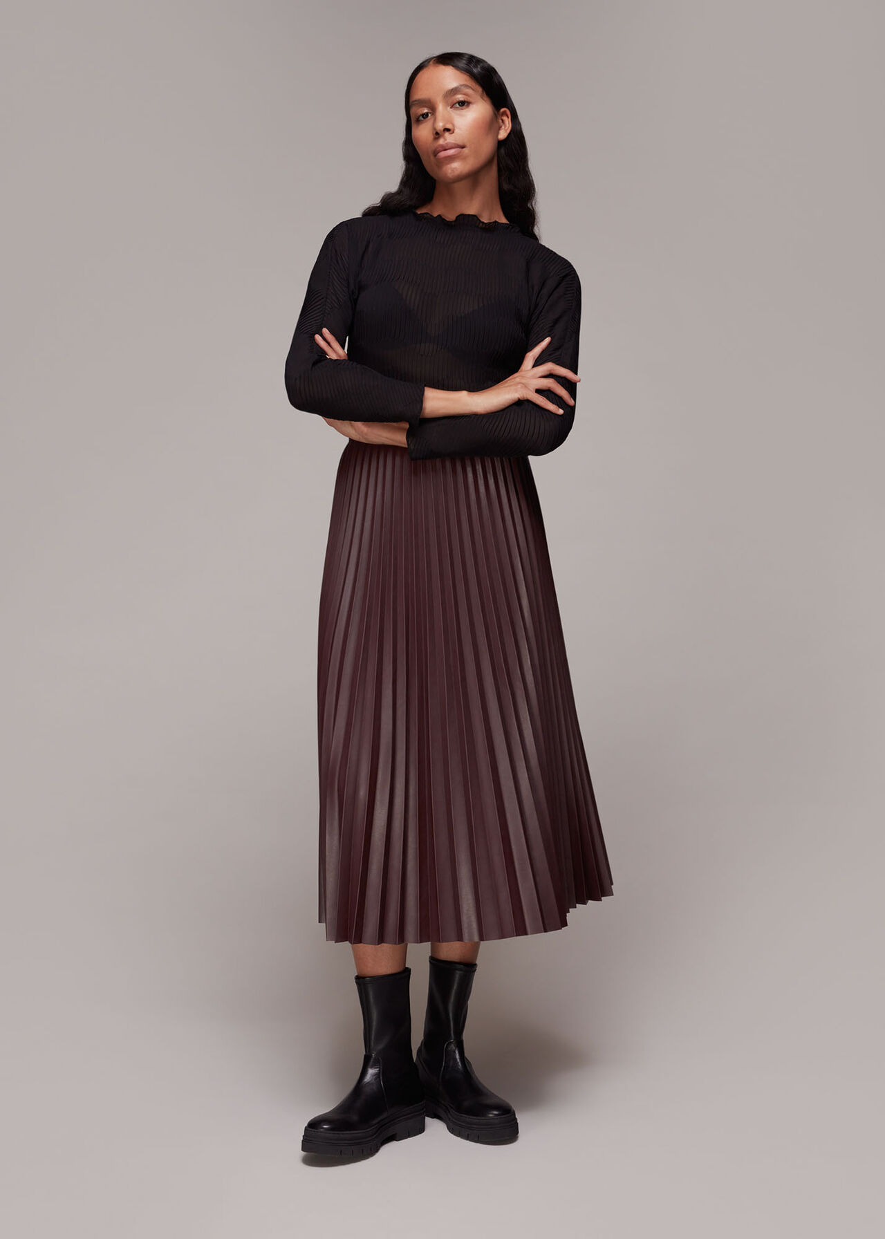 Pleat PU Leather Skirt