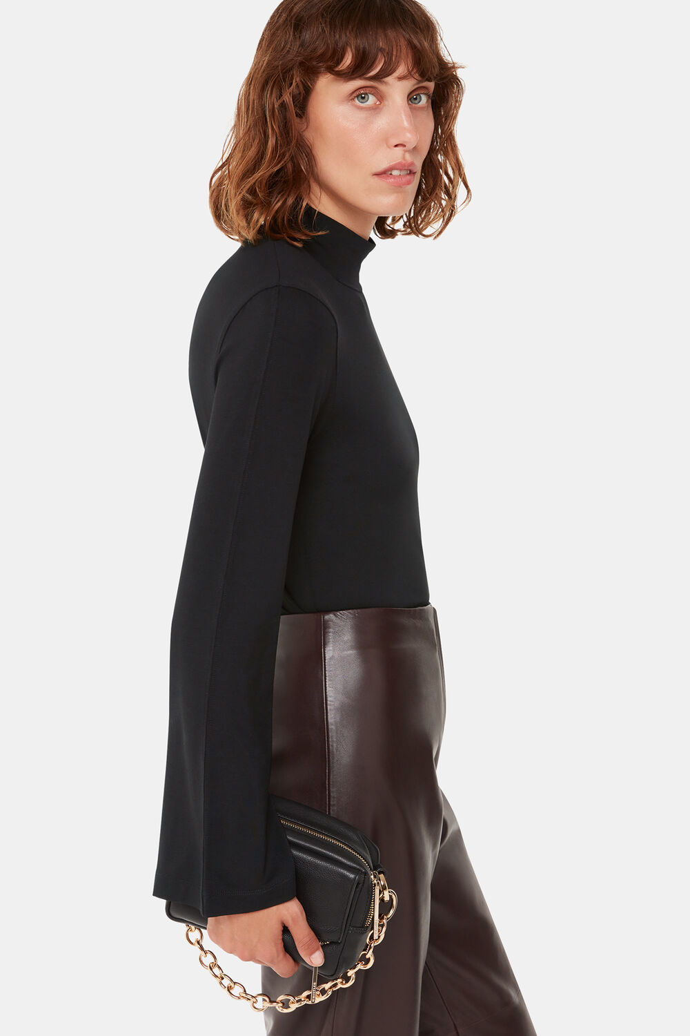 Black Wide Sleeve High Neck Top
