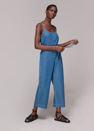 Strappy Button Denim Jumpsuit