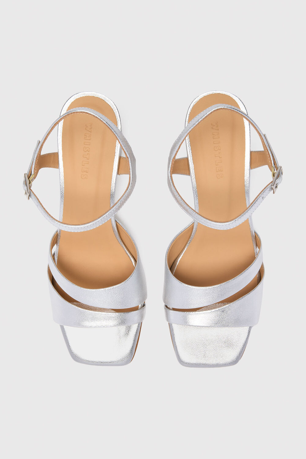 Silver Cutout Block Heel Sandal