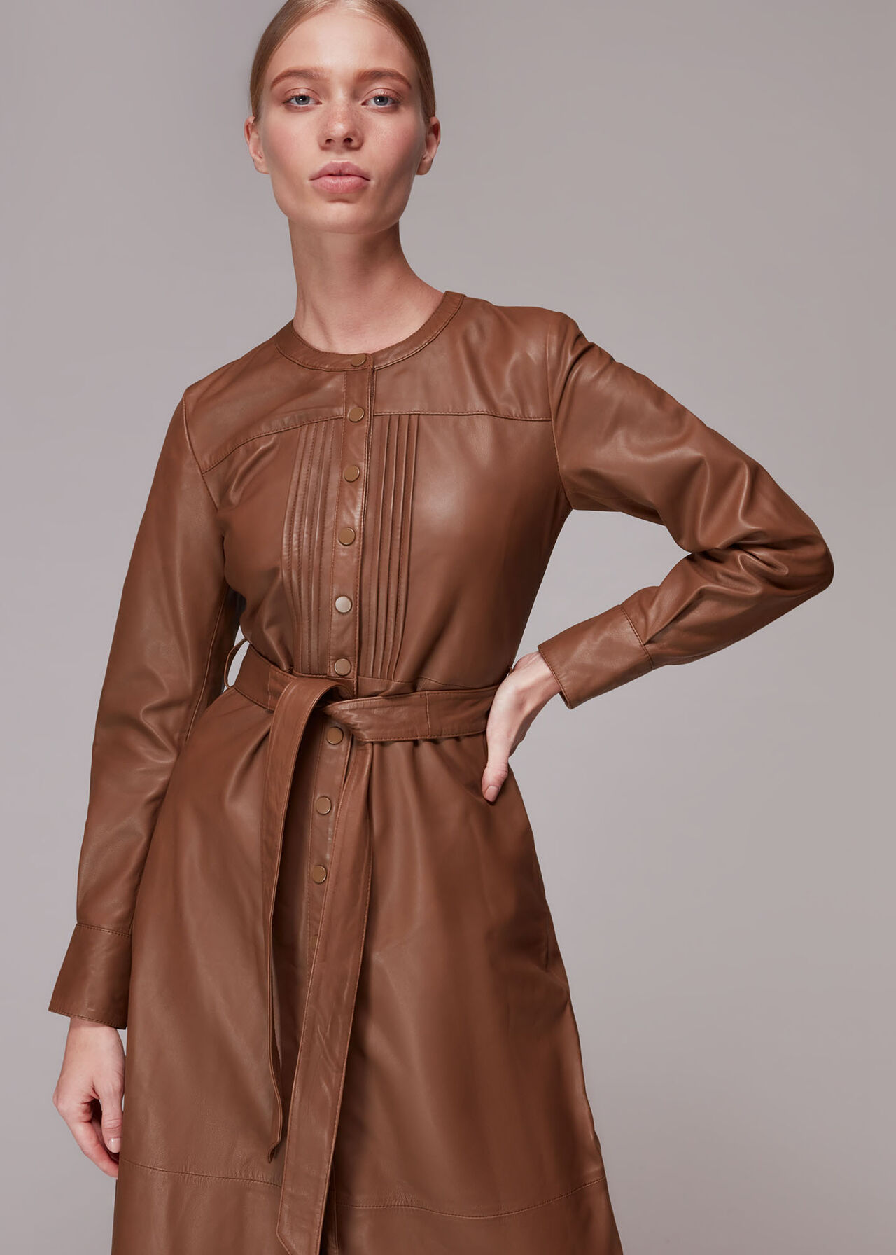 Pintuck Leather Midi Dress