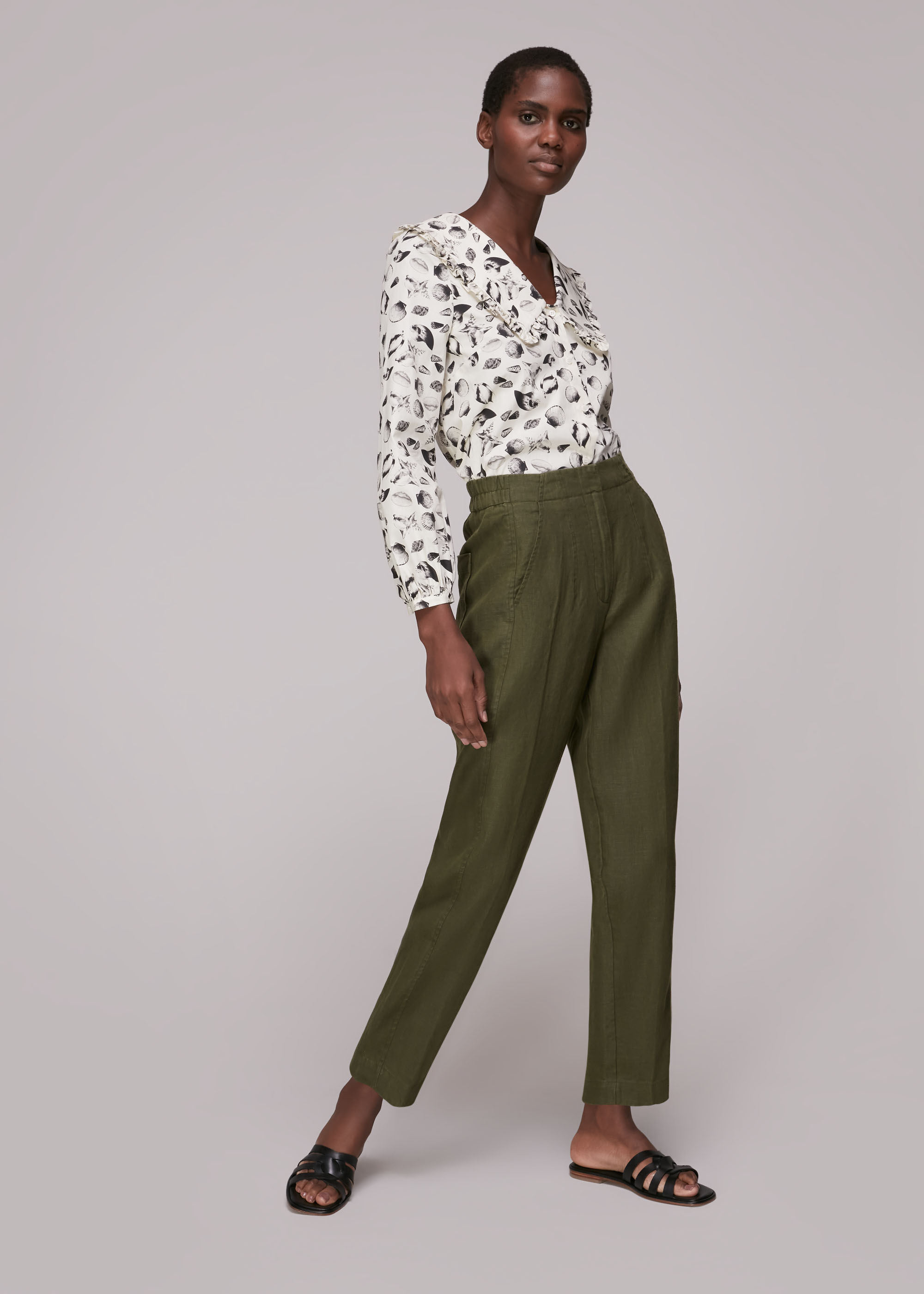 Khaki Linen Barrel Leg Trouser WHISTLES