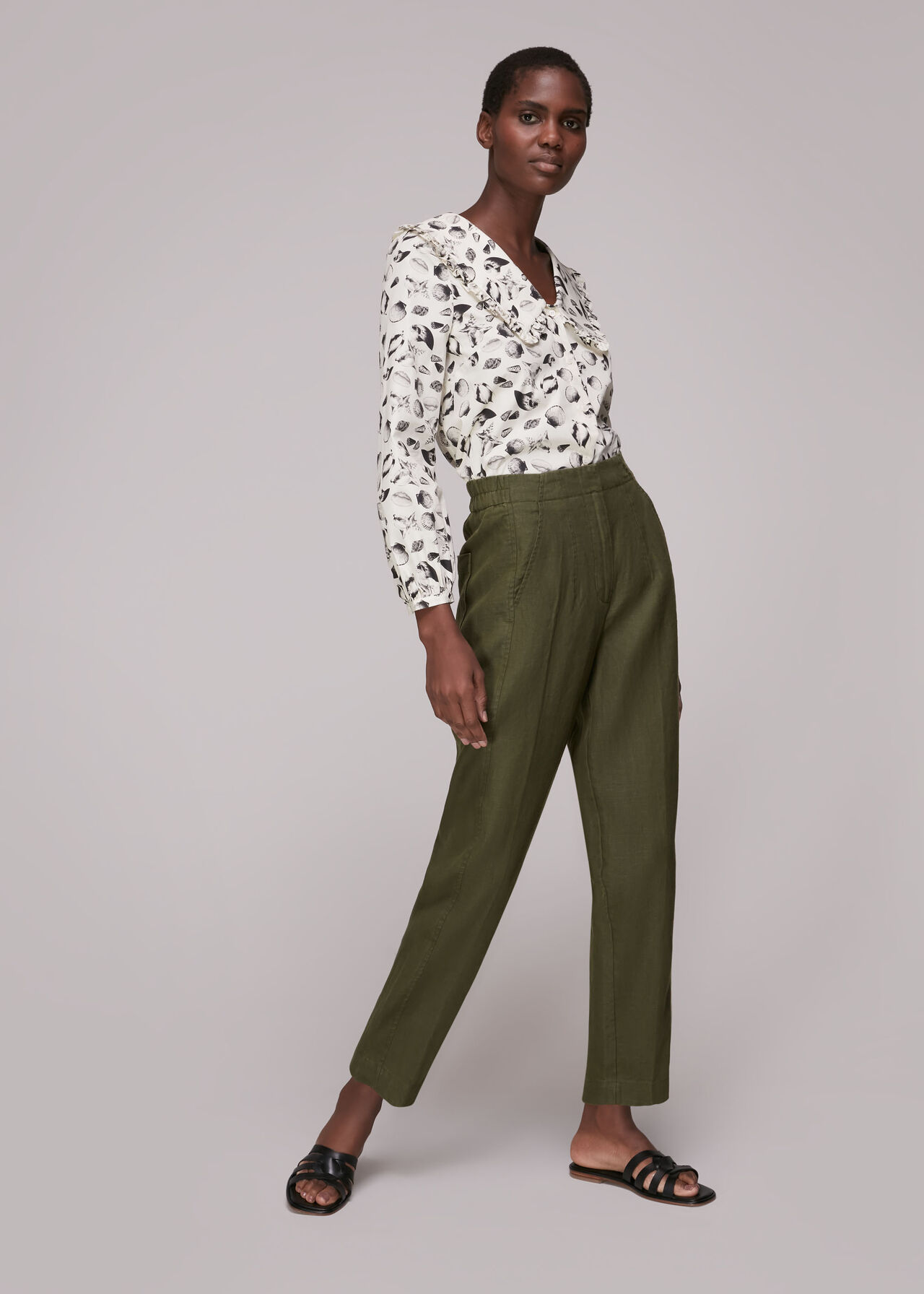 Khaki Linen Barrel Leg Trouser, WHISTLES