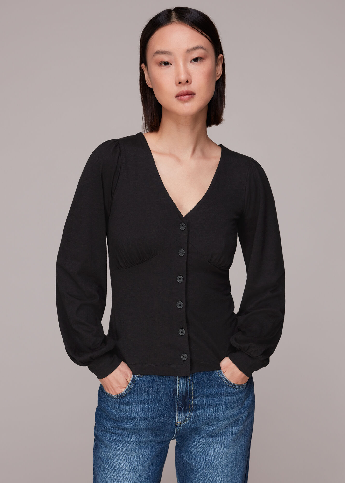 v neck top with buttons