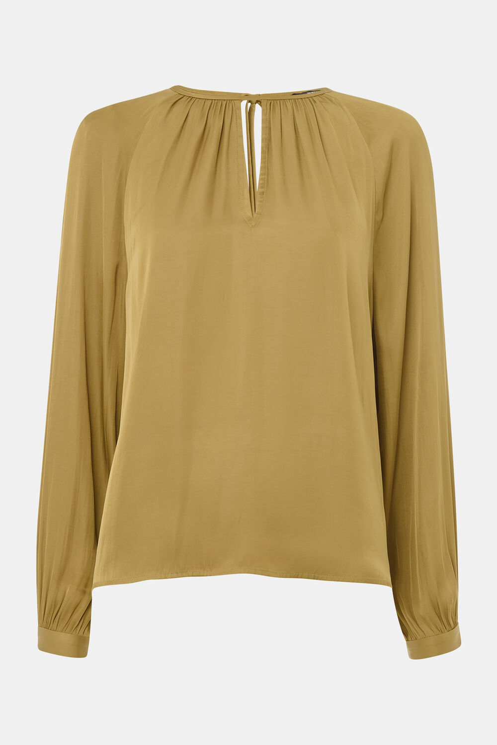 Khaki Gathered Satin Blouse