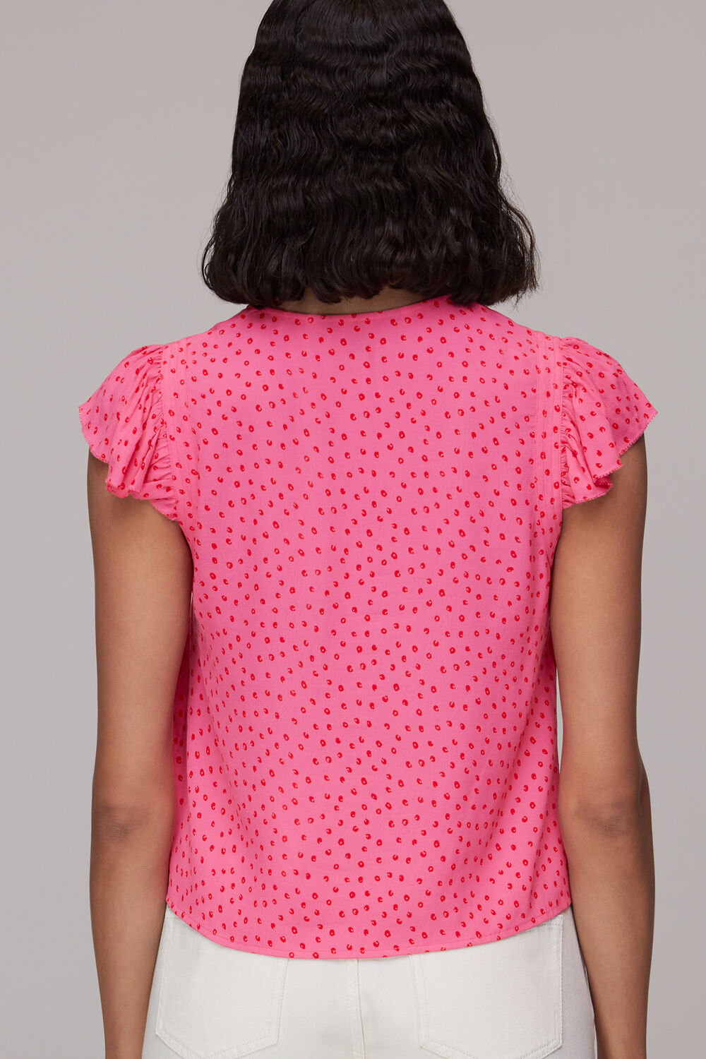 Spot Print Frill Sleeve Top