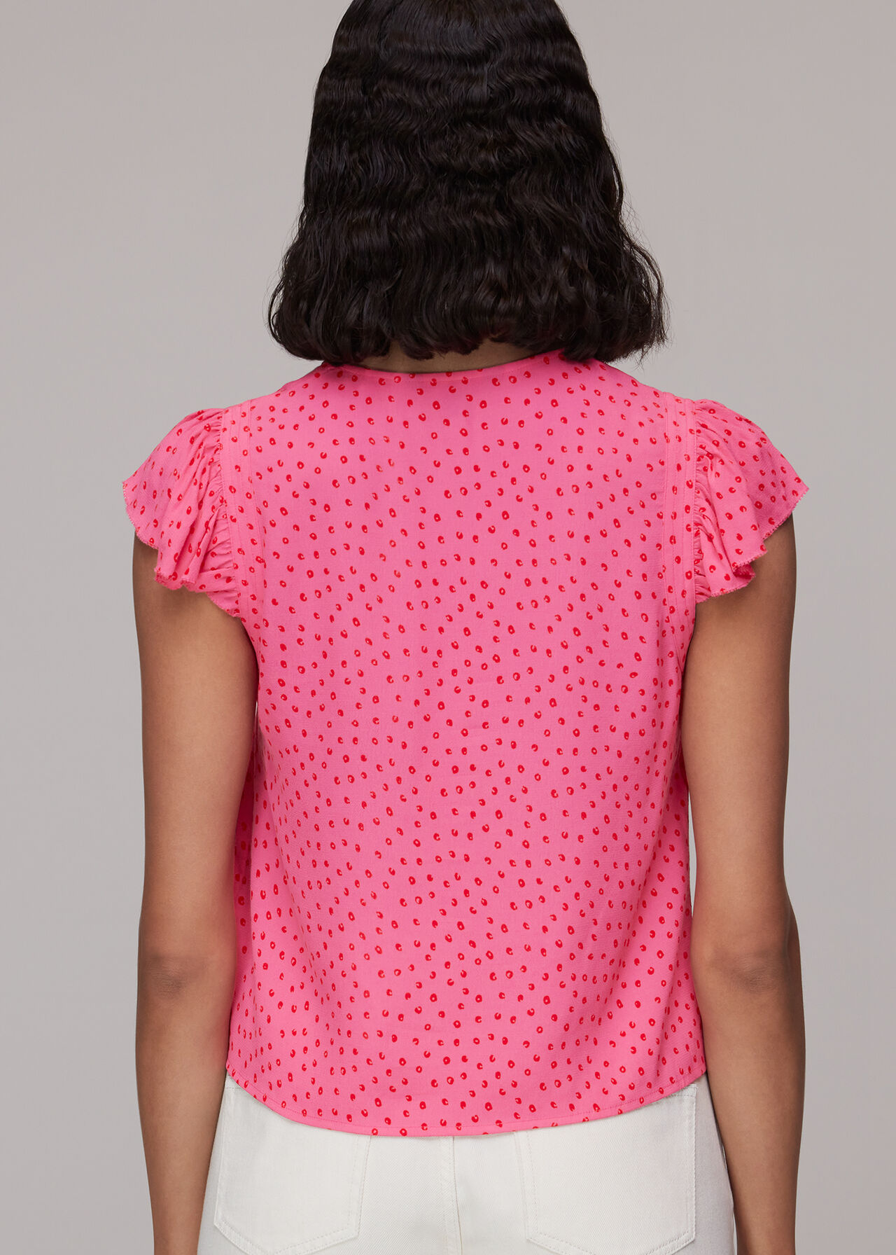 Spot Print Frill Sleeve Top