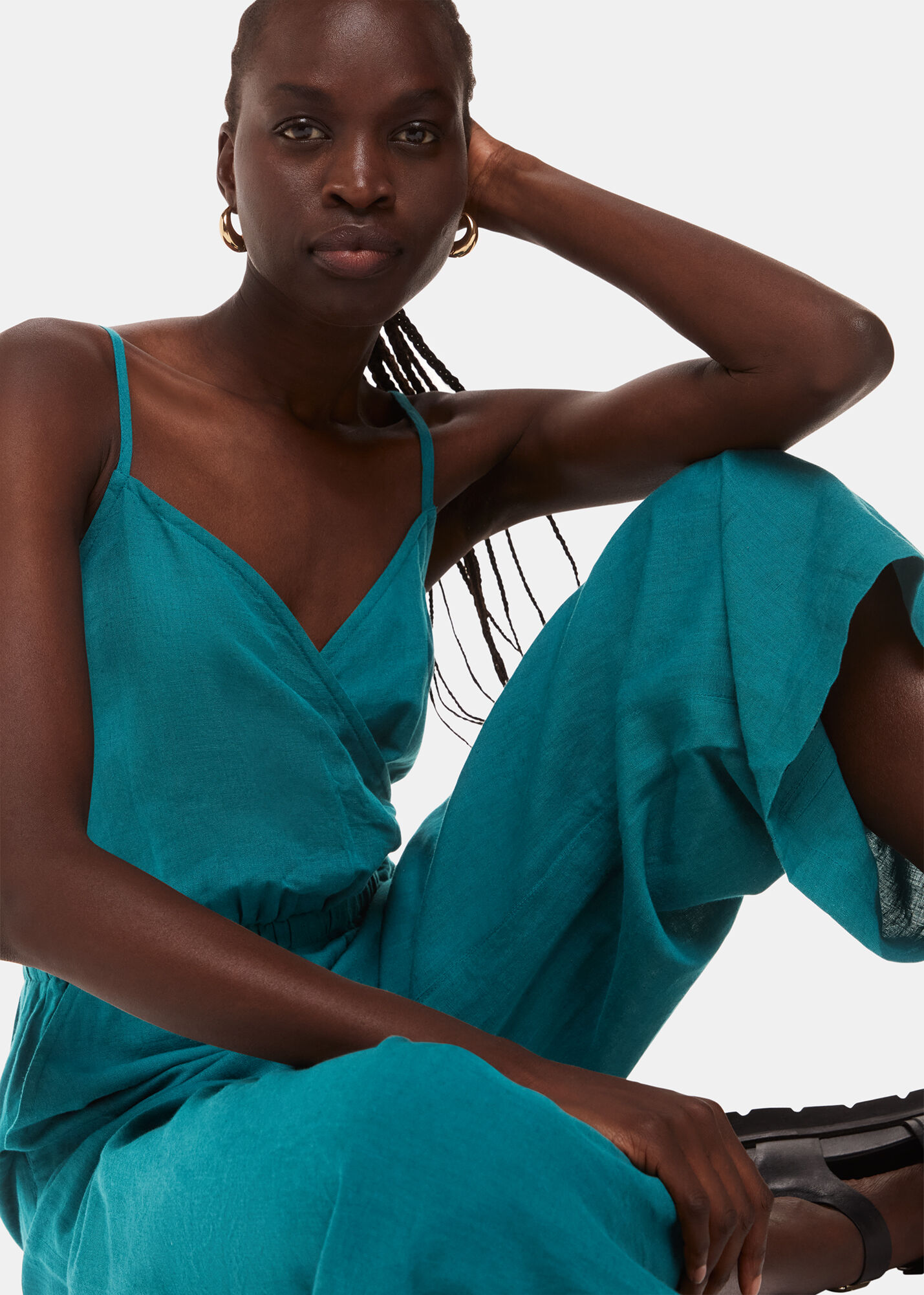Teal Wrap Linen Blend Jumpsuit | WHISTLES | Whistles US |