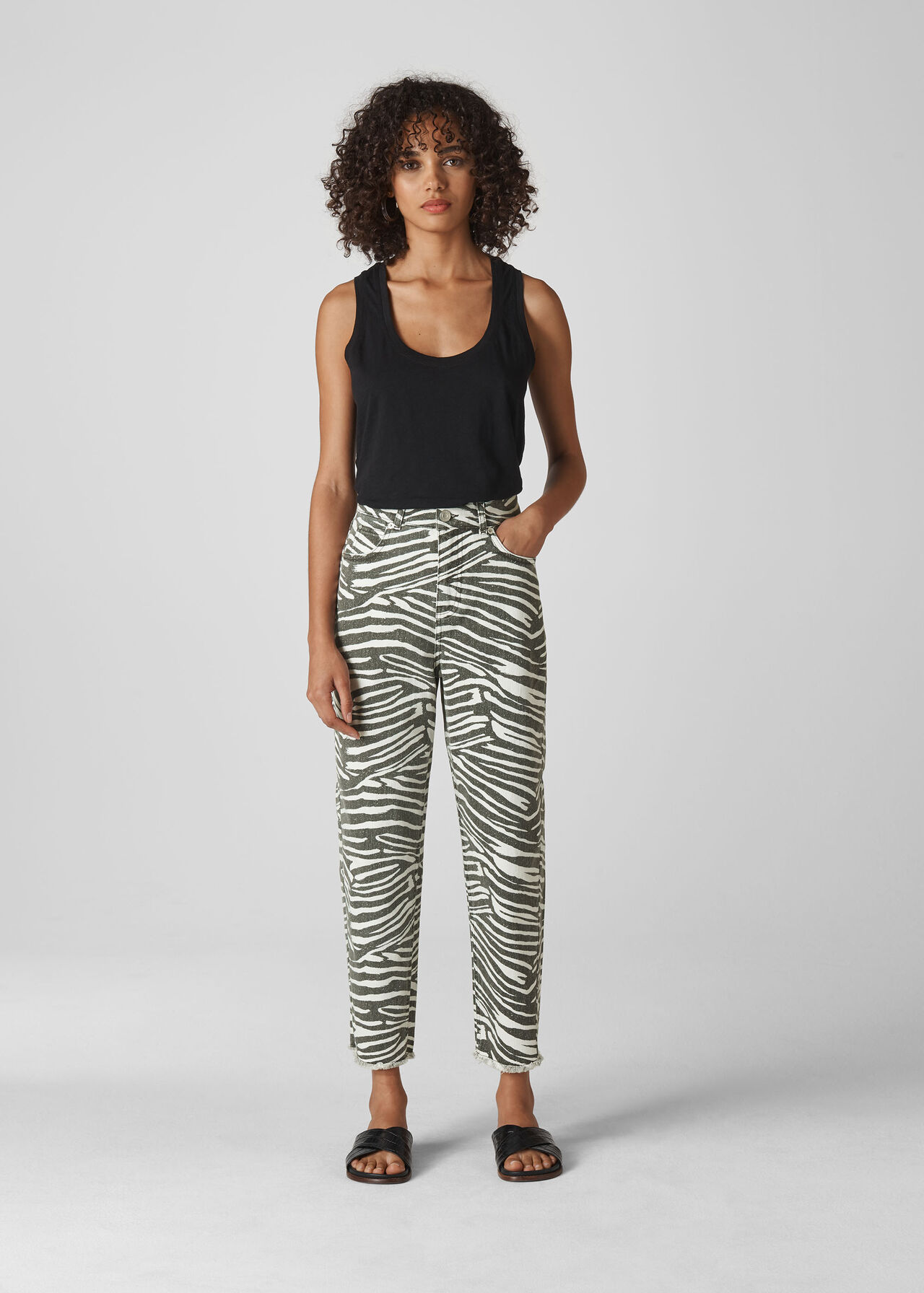 Zebra High Waist Barrel Jean Zebra Print