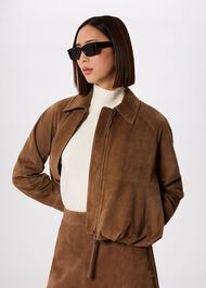 Gathered Suede Zip Jacket