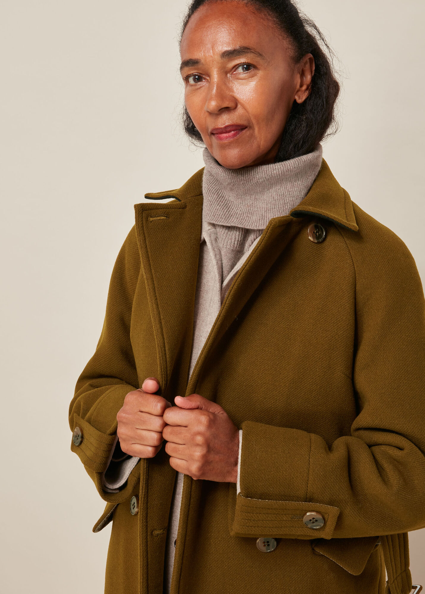 Khaki Wool Belted Trench Coat WHISTLES