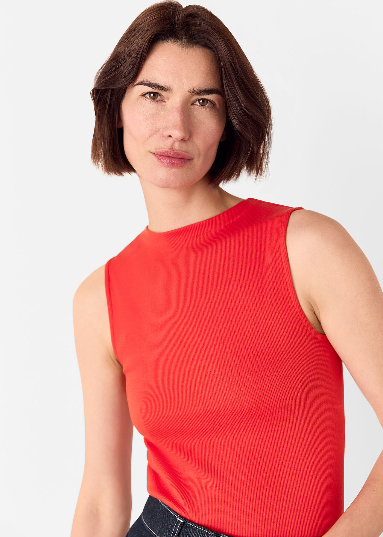 High Neck Rib Detail Tee