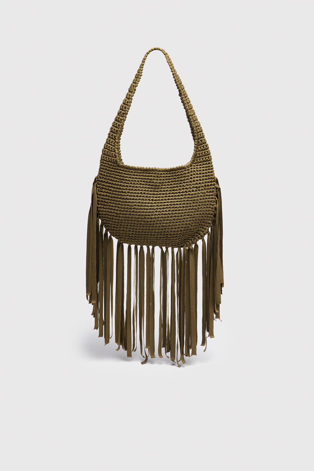 Khaki Adaline Fringe Crochet Bag